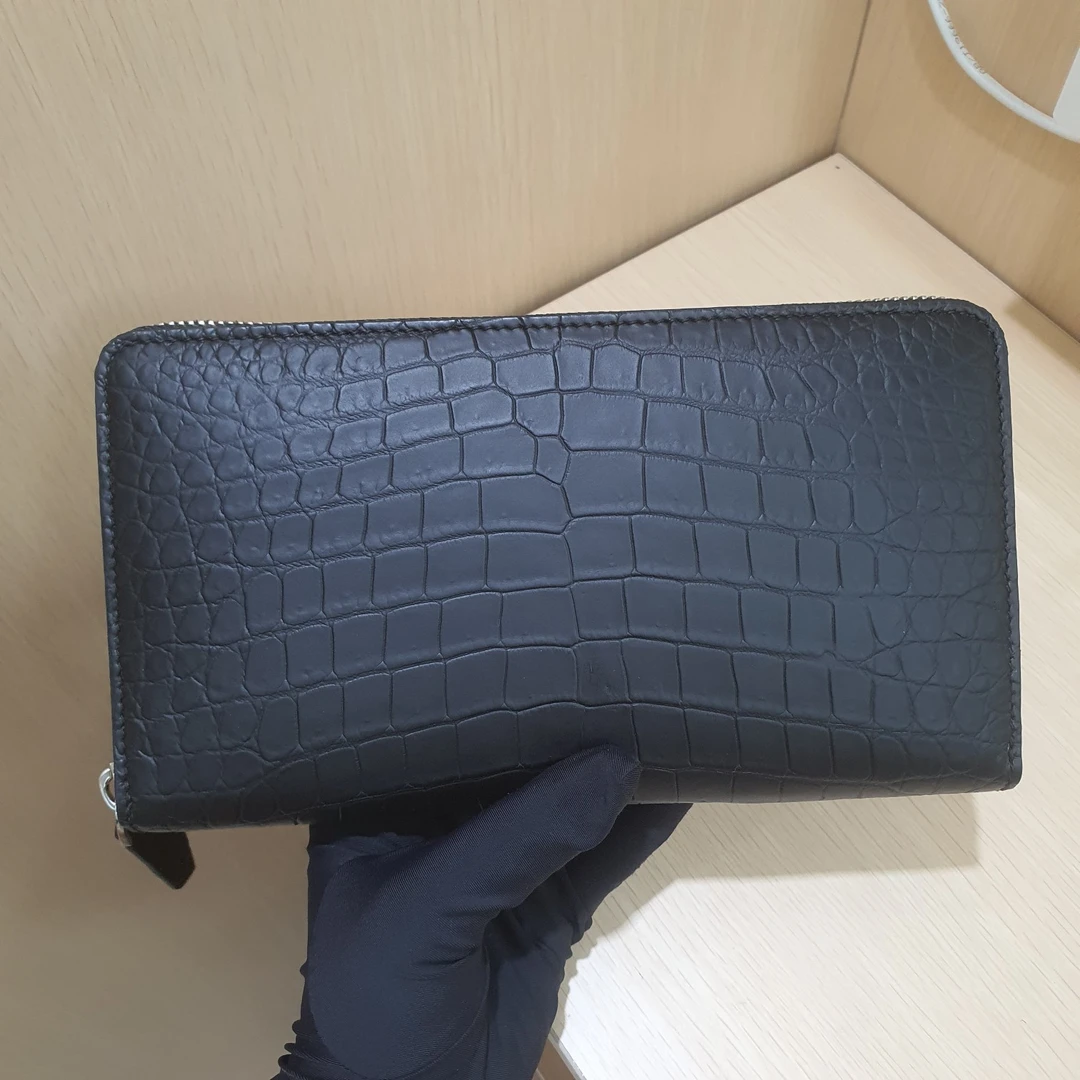 鳄鱼皮男士手抓包时尚休闲黑色长款手拿包高品质皮钱包百搭商务