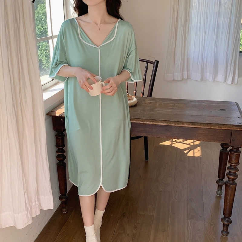 优琦诗新款莫代尔带胸垫睡裙女韩版宽松大码短袖薄款夏季连衣裙
