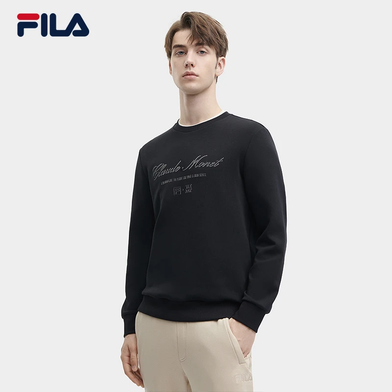 FILA斐乐男装/时尚圆领休闲运动经典简约印花套头卫衣F11M348203F