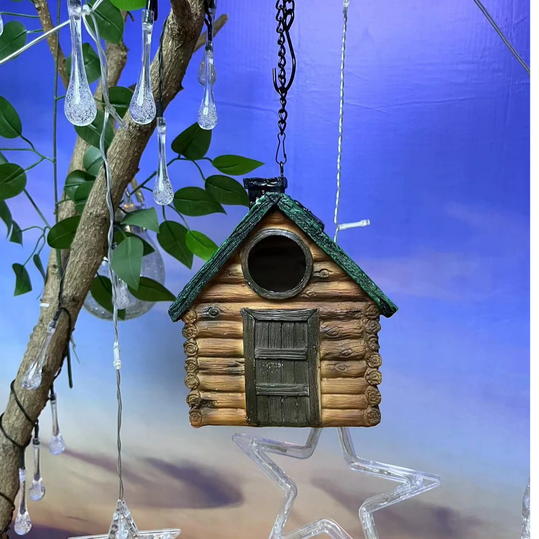 花园庭院阳台装饰温馨漂亮氛围灯太阳能园艺工艺树脂仿木屋镂空