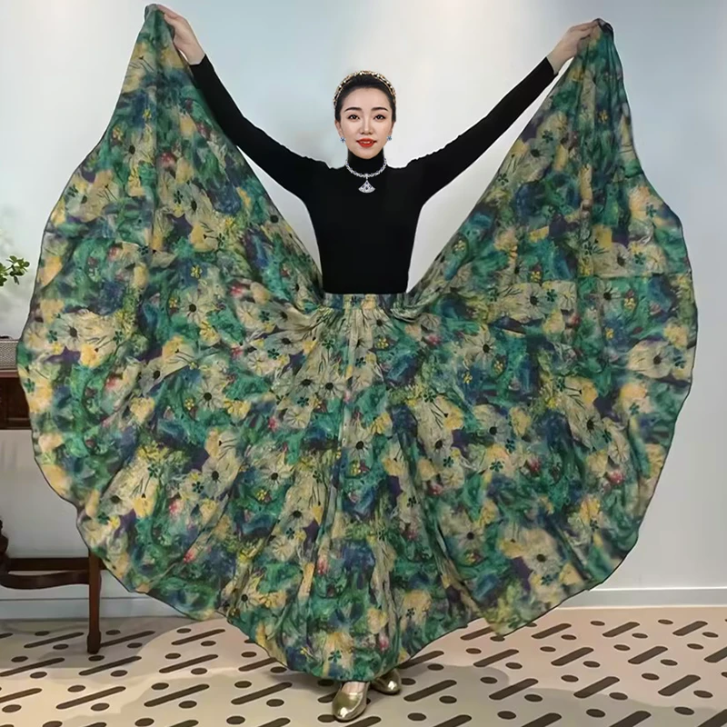 A《油画人生》印花时尚绉花丝满铺花半身裙/720度大摆带衬裙大摆裙