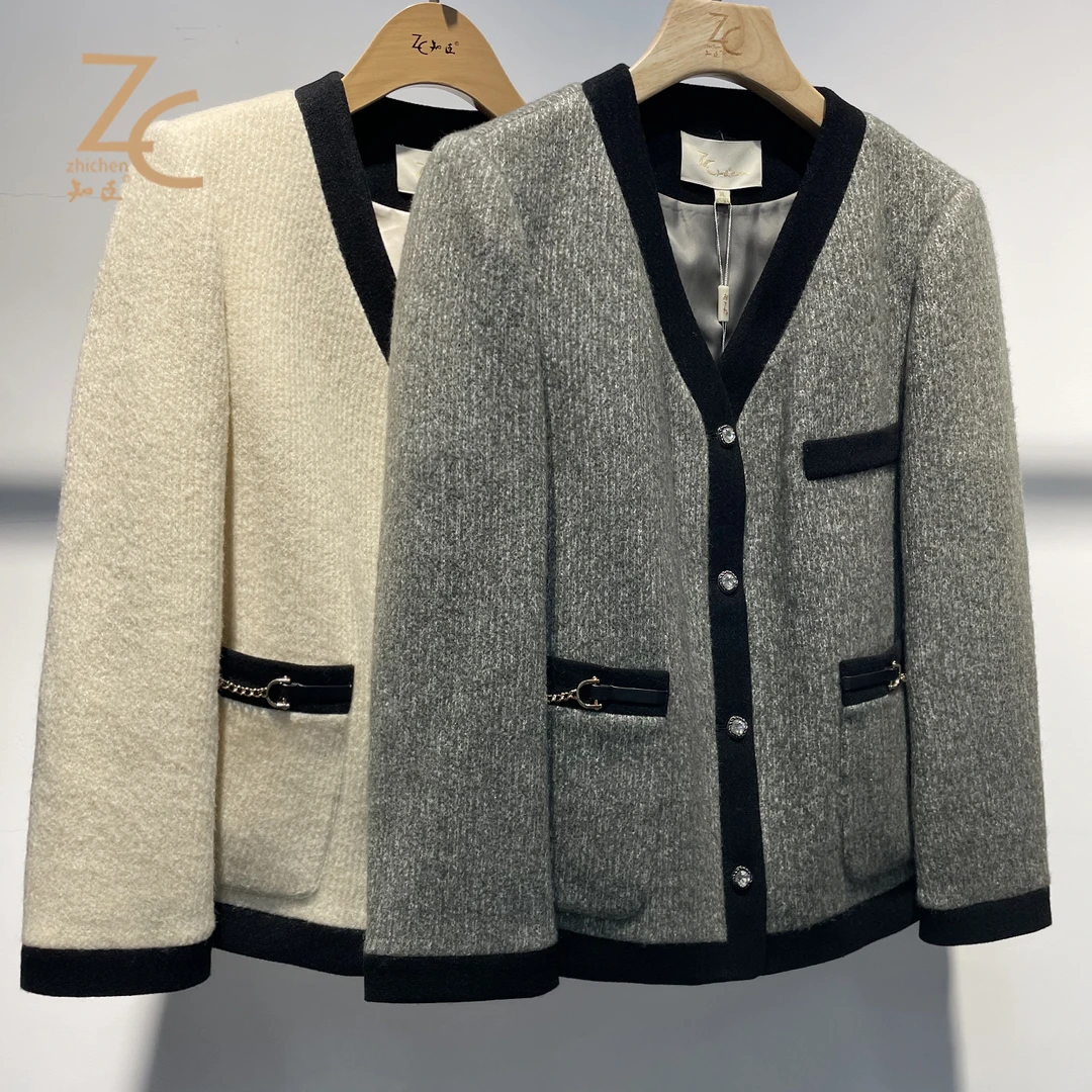 知臣冬季新品 多色百搭气质撞色拼接香风外套女 81234680