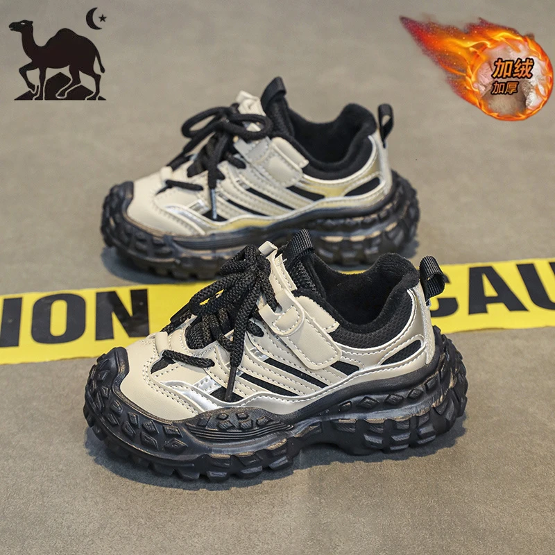 东方骆驼儿童老爹鞋二棉男童运动鞋2024冬季新款加绒休闲轮胎鞋子