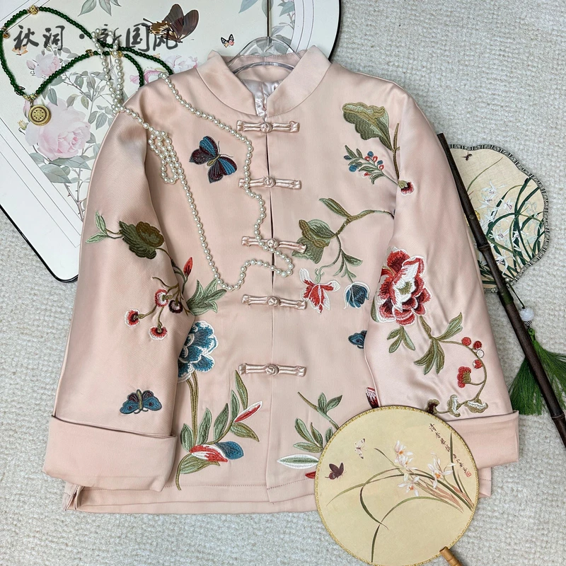 【观雪】新中式立领盘扣重工蝴蝶花秋季新款女复古百搭上衣禅意