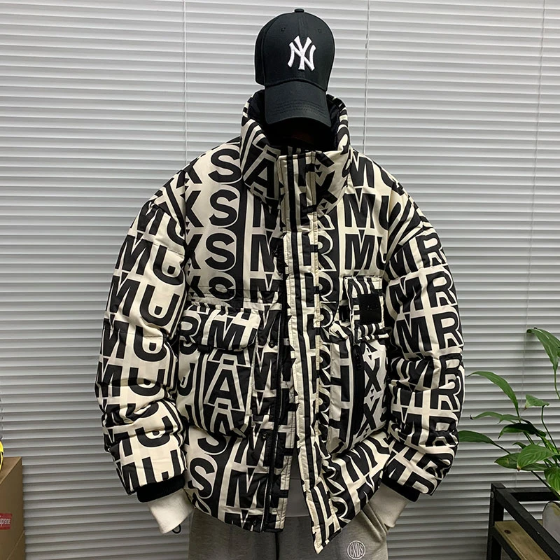 冬季大口袋立领加厚保暖羽绒服外套男休闲宽松潮牌港风短款面包服