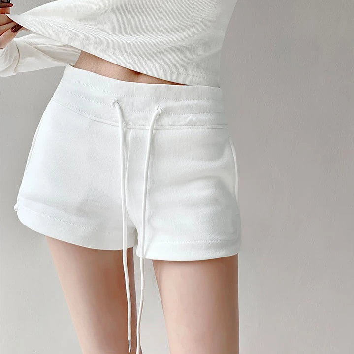 现现【美式休闲运动短裤】白色裤子高腰小个子阔腿裤a字热裤