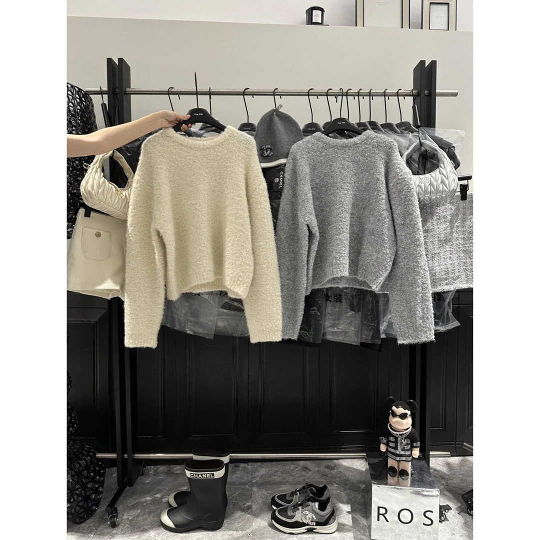 喜碧女装【简约纯色慵懒风长袖毛衣】宽松显瘦圆领打底中长款针织衫