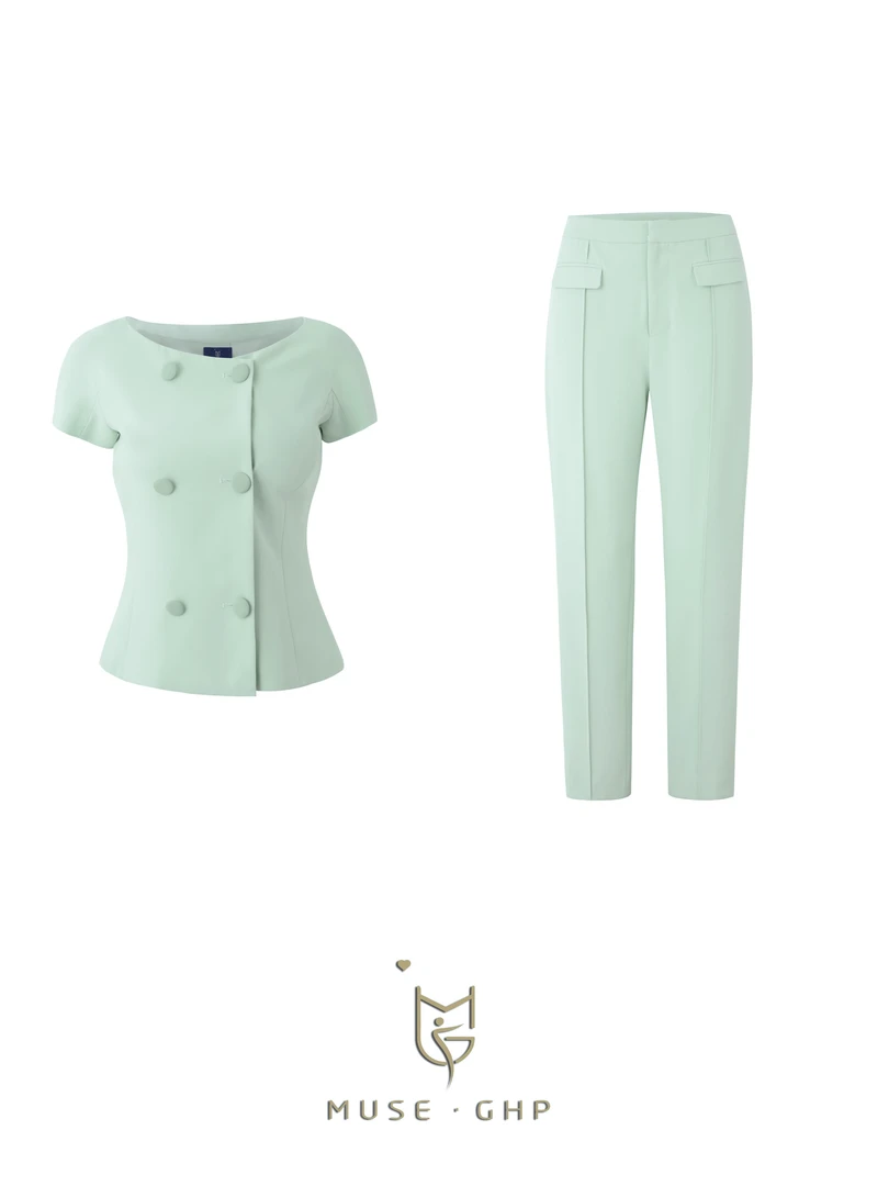 Muse·Ghp原创新款夏季西装西服套装通勤优雅一字肩套装