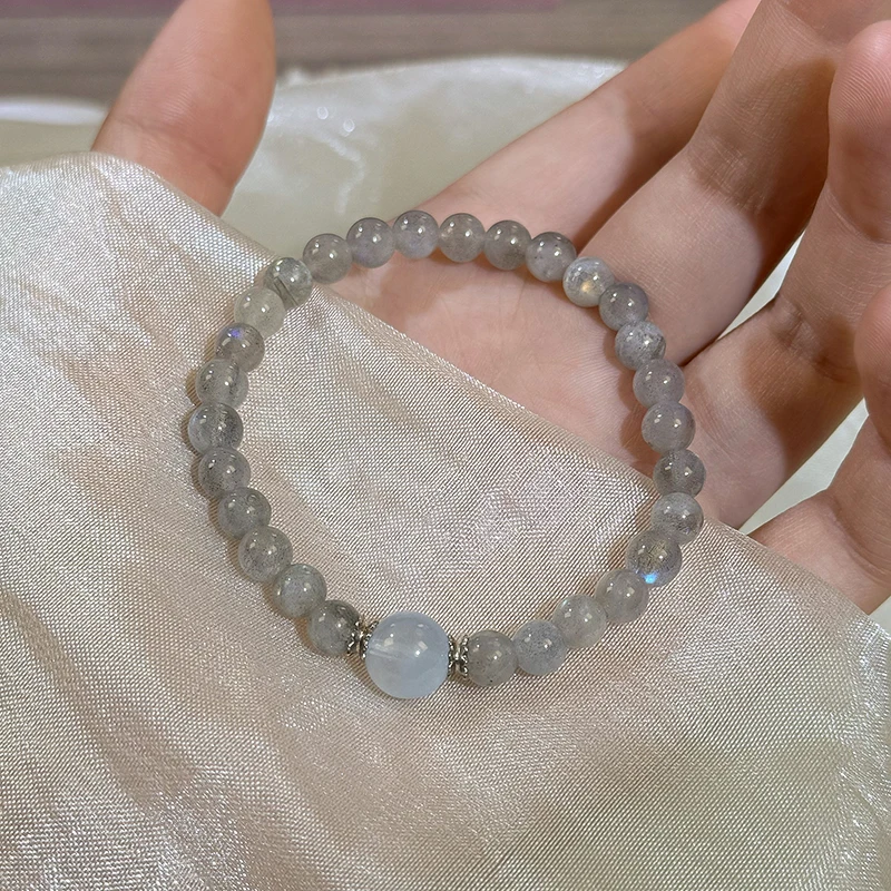 tx310-灰月光海蓝宝s925银隔珠手串