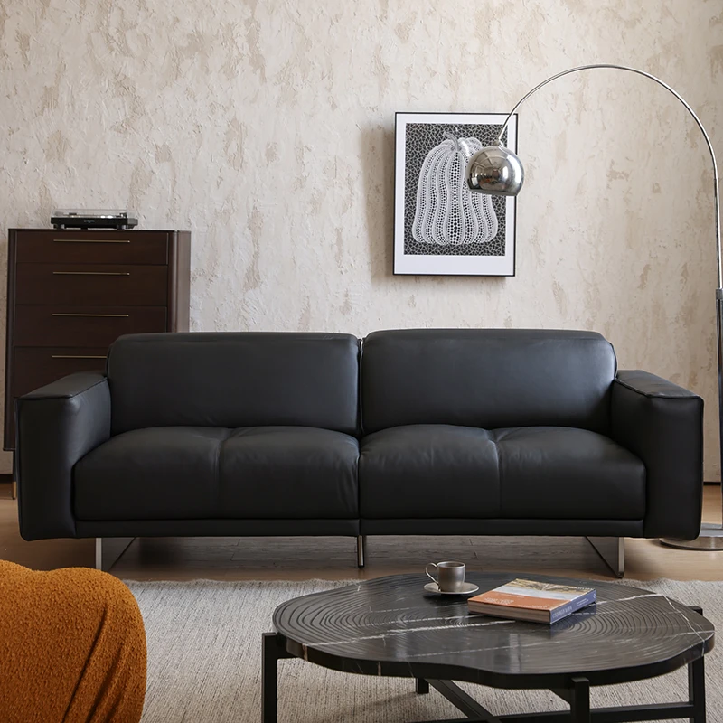 包豪斯金属中古复古风可调节高靠背直排北欧表情全真皮沙发