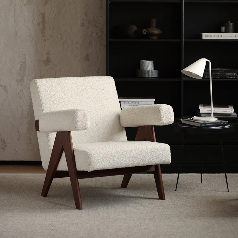 树吱侘寂风单人位沙发椅昌迪加尔休闲椅北欧复古民宿扶手休闲椅