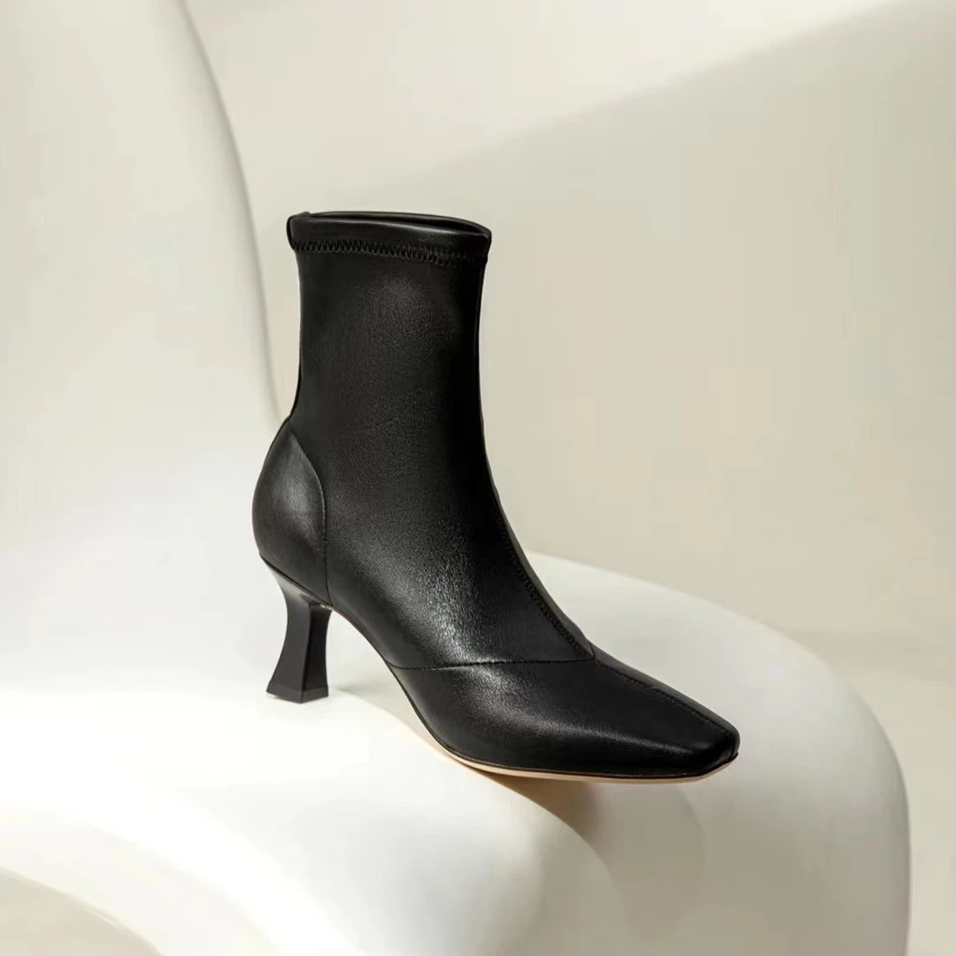 ［YDAJERE］5厘米方头猫跟一脚蹬时尚百搭千金风弹力瘦瘦靴912600