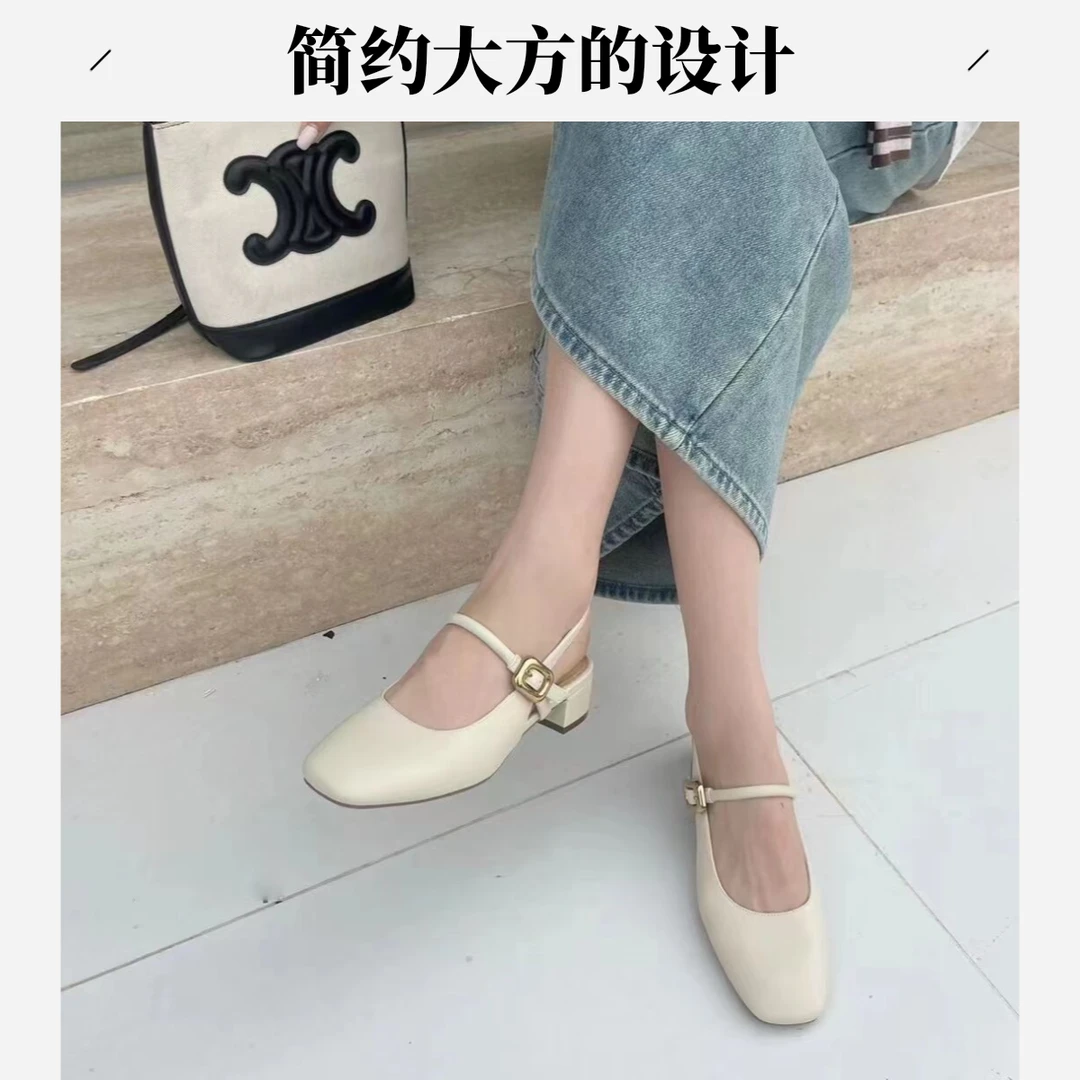 [ZOORTTAR]方头粗跟女2024年春季皮面一字扣后空舒适凉鞋883511