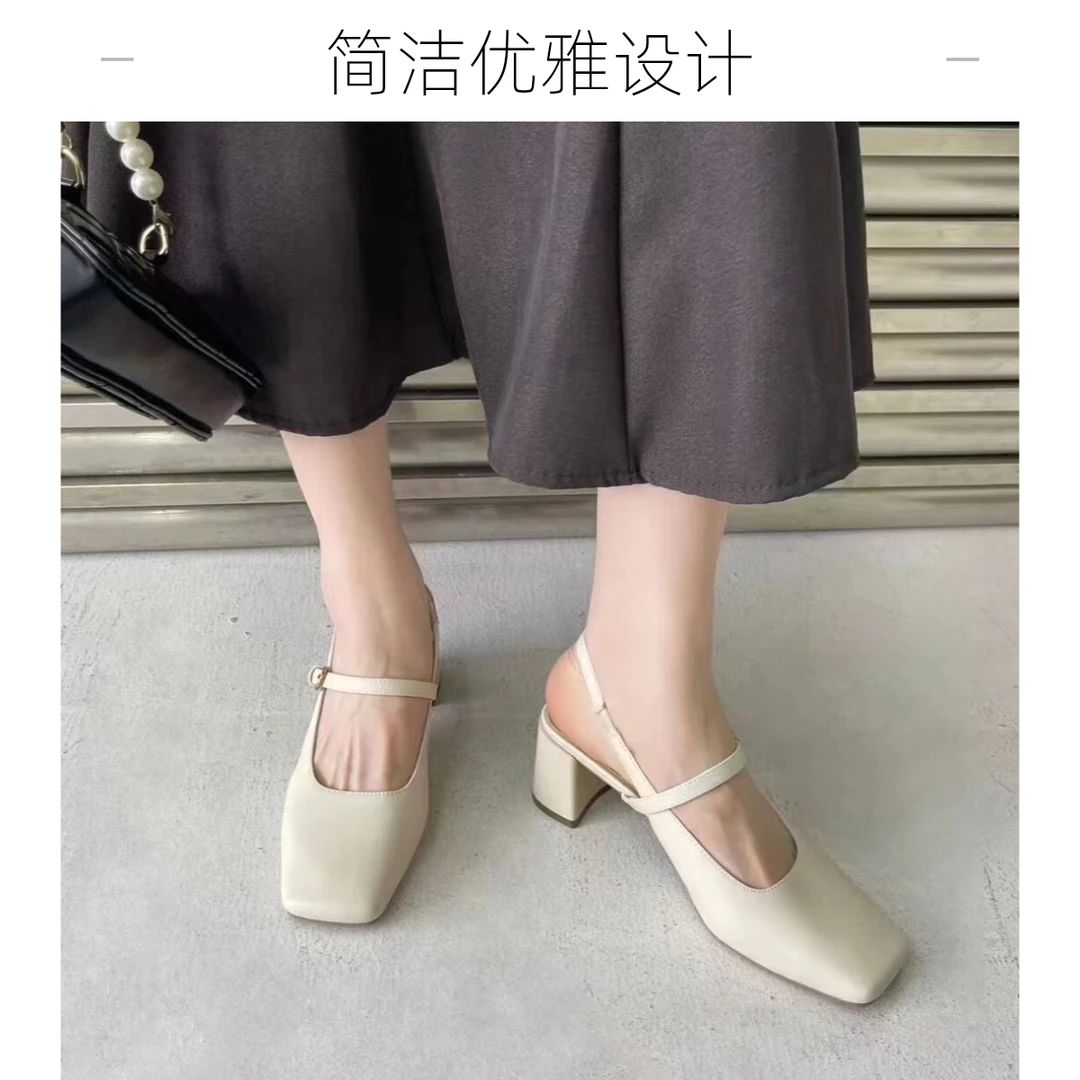 [ZOORTTAR]方头玛丽珍鞋女2025春夏季新款粗跟通勤包头凉鞋883509