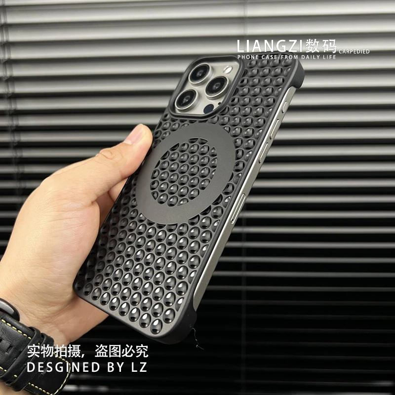 适用无边框散热磁吸苹果15promax手机壳14pro/13pro防摔超薄男