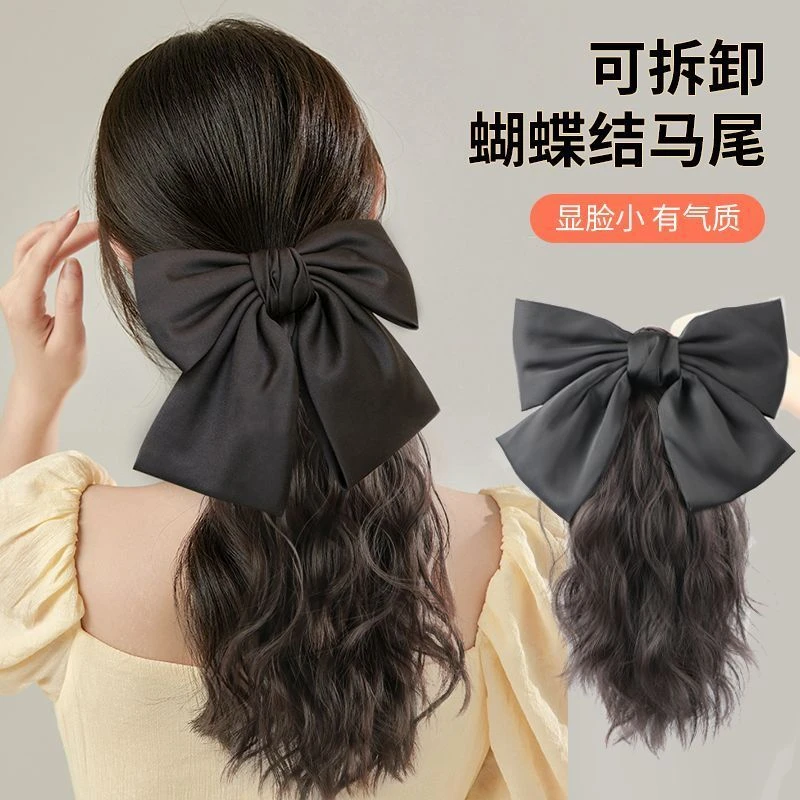 马尾假发女长发抓夹高马尾仿真发水波纹卷发蝴蝶结低扎辫子假马尾