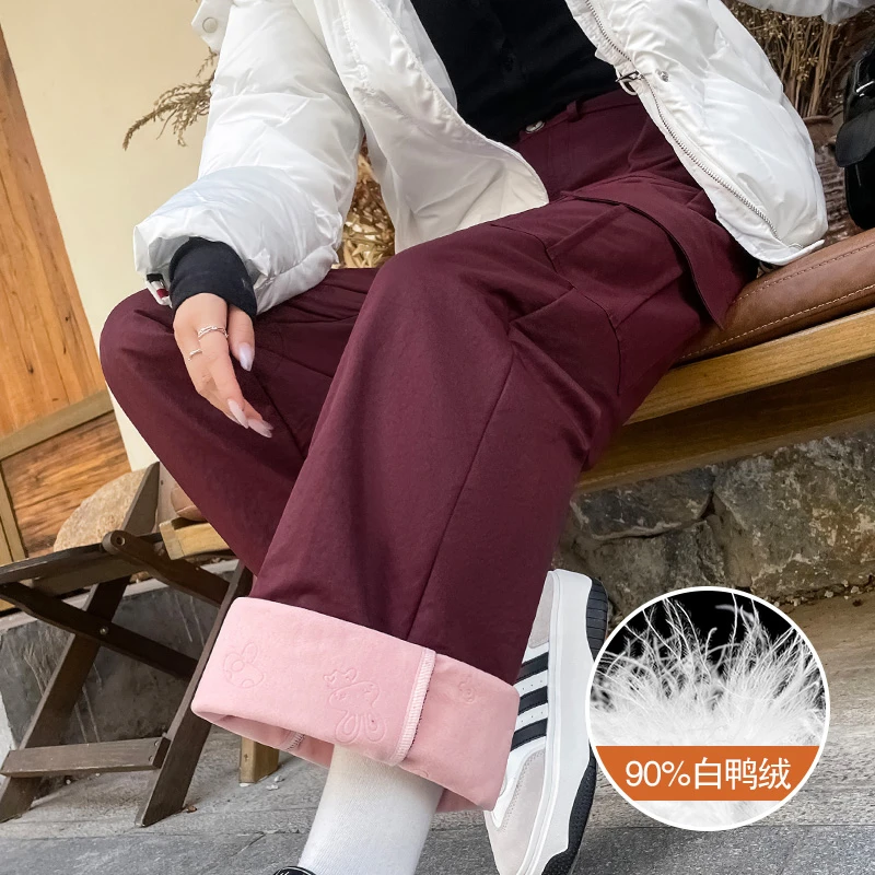 白色工装羽绒裤女2025年冬季新款外穿东北加厚零下40度棉裤防寒裤