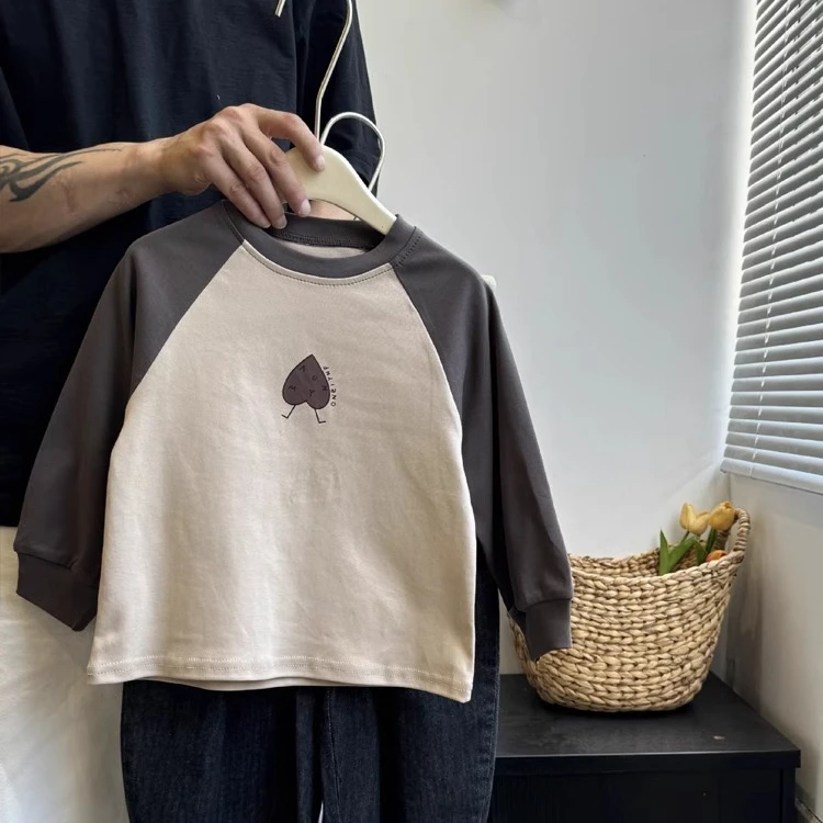 纯棉秋装儿童韩国童装打底衫男童插肩袖卡通上衣秋季长袖T恤女童