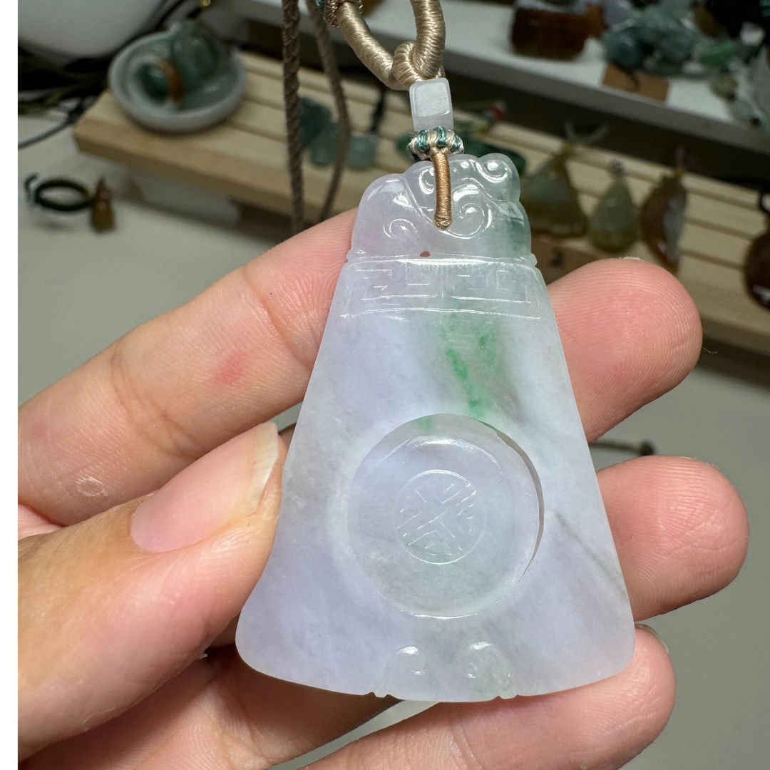 【翡翠源头】天然缅甸翡翠A货 春彩仿古牌吊坠翡翠成品精品精雕吊坠