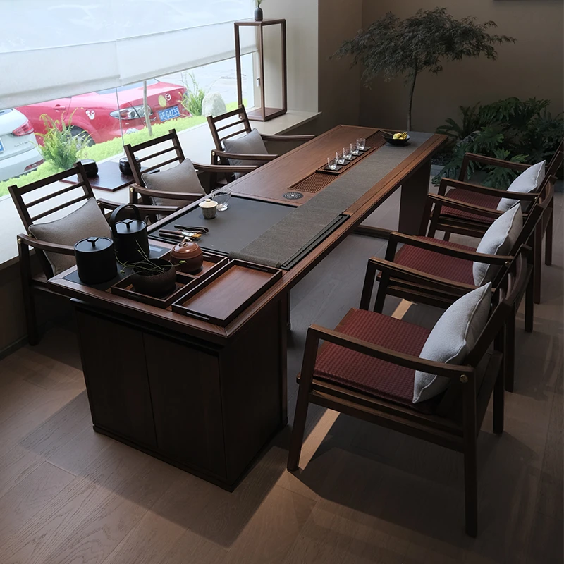 北美黑胡桃木茶桌新中式实木茶台功夫泡茶桌办公室禅意茶桌椅组合