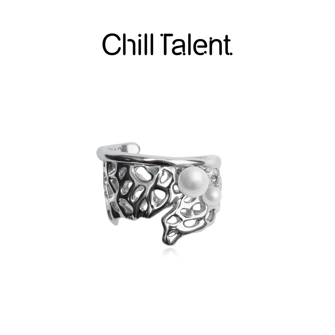 chill talent 铜合金戒指 睡蝶蕾丝戒指手工轻奢小众熔岩个性素款