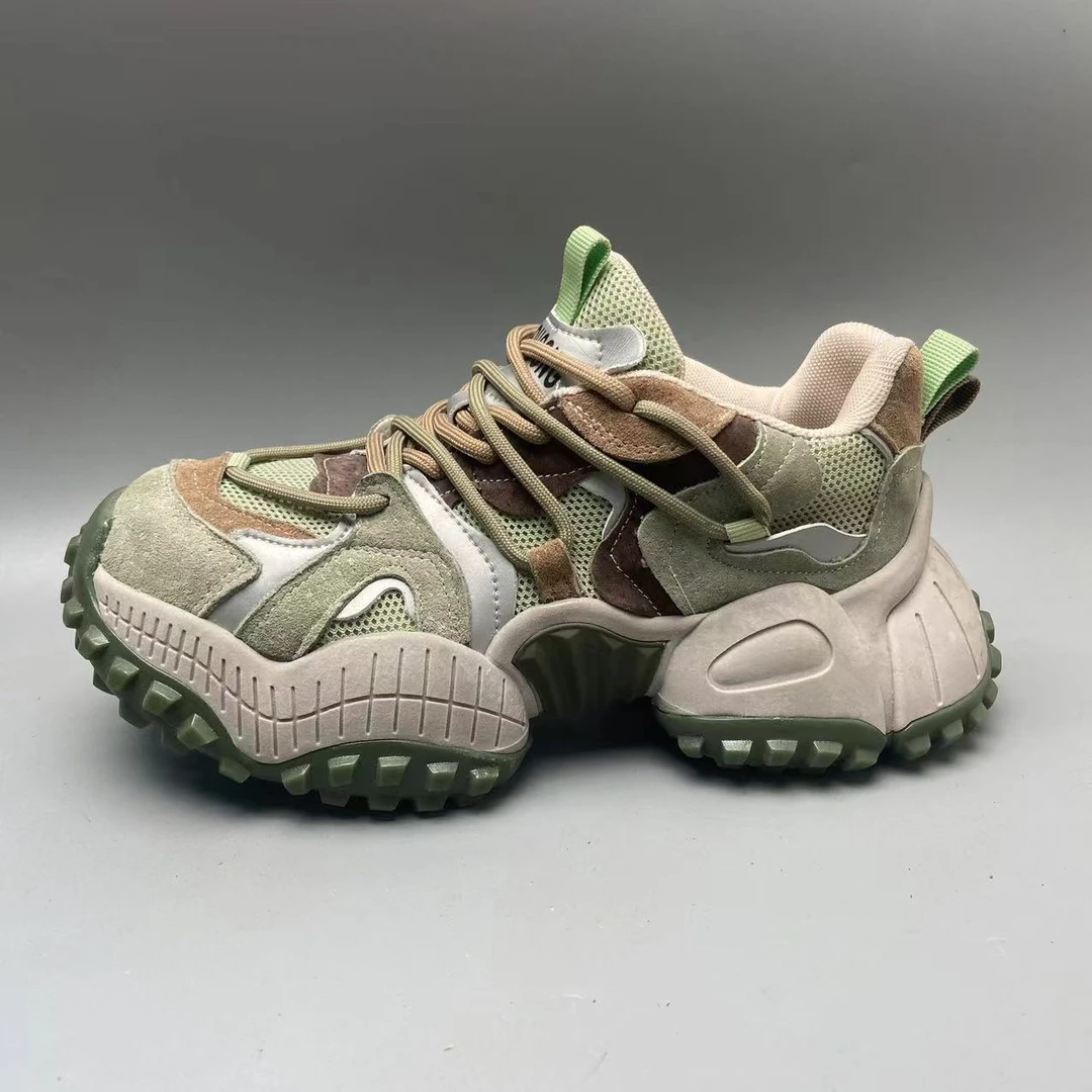 抹茶冰激凌夏款老爹鞋冰视感手工鞋4.5厘米跟高防滑鞋底厚底825-8