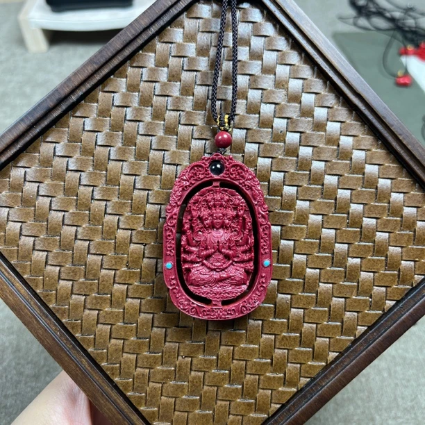 含辰砂工艺品高含量朱砂紫金砂设计款八大守护转转吊坠