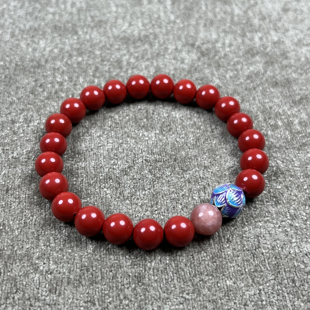 含辰砂工艺品高含量朱砂红砂设计款白鹿爆款莲珠手串