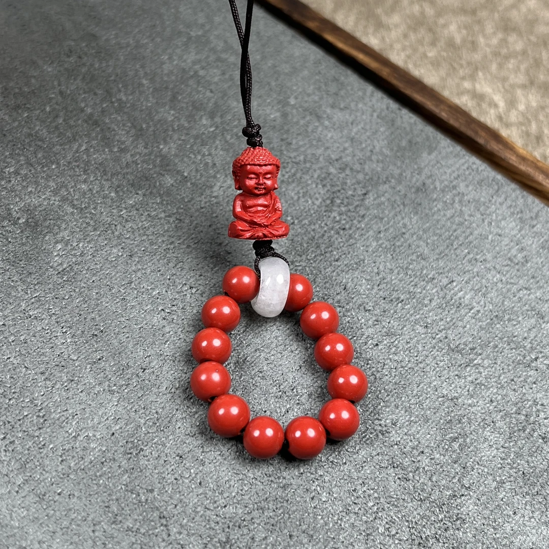 含辰砂工艺品高含量朱砂红砂设计款宝宝佛本命年指环手机挂卡6mm