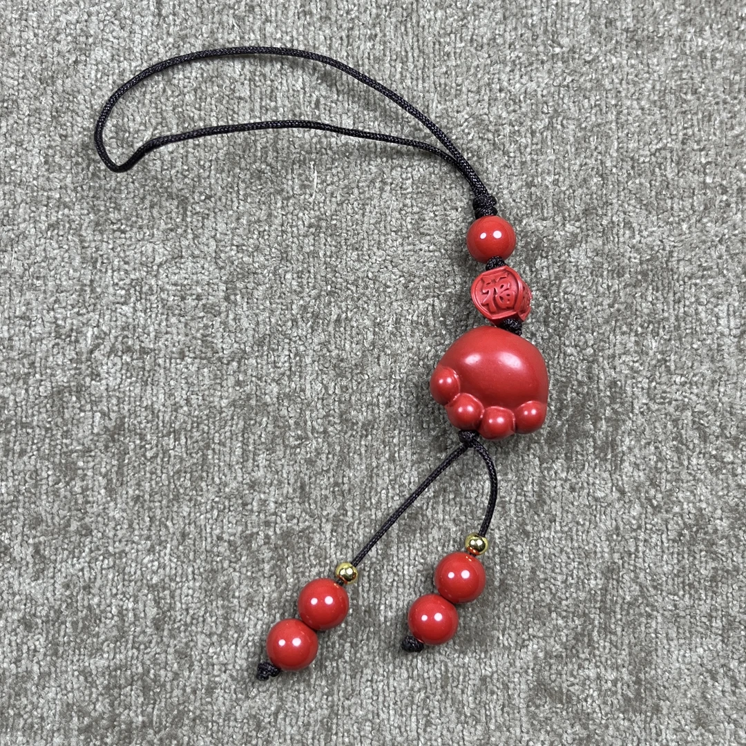 含辰砂工艺品高含量朱砂红砂设计款猫爪手机挂