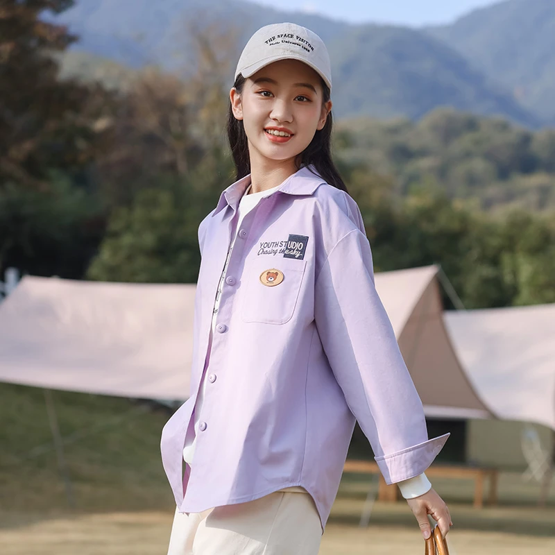 23020初中生衬衫外套少女孩新款春秋装2023高中学生大童纯棉韩版