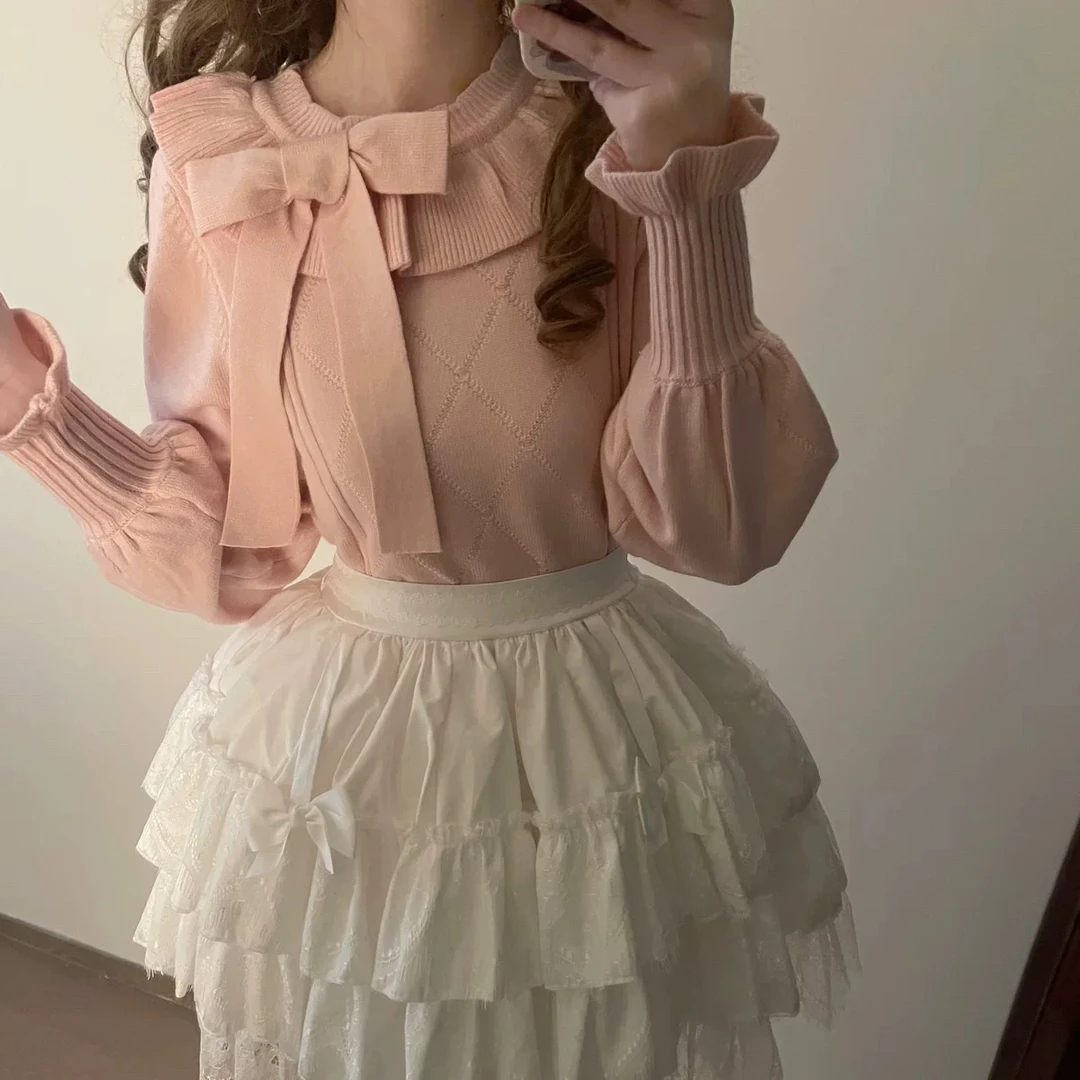 【现货】雾棉圆领毛衣内搭秋冬打底泡泡袖Lolita毛衣针织保暖内搭