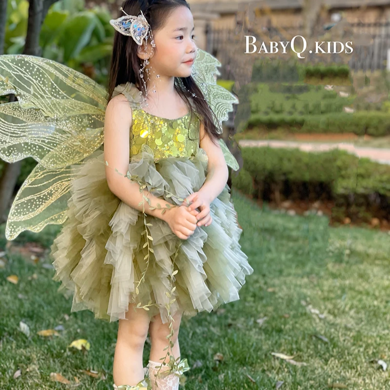 BabyQ Lovely【绿野仙踪】小精灵女童森系夏款蓬蓬网纱蛋糕裙洋气