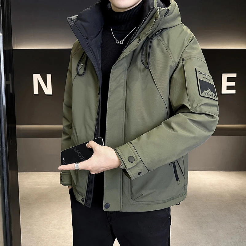 梵基弗奈轻奢短款加厚羽绒服连帽冬季时尚美式休闲工装白鸭绒外套