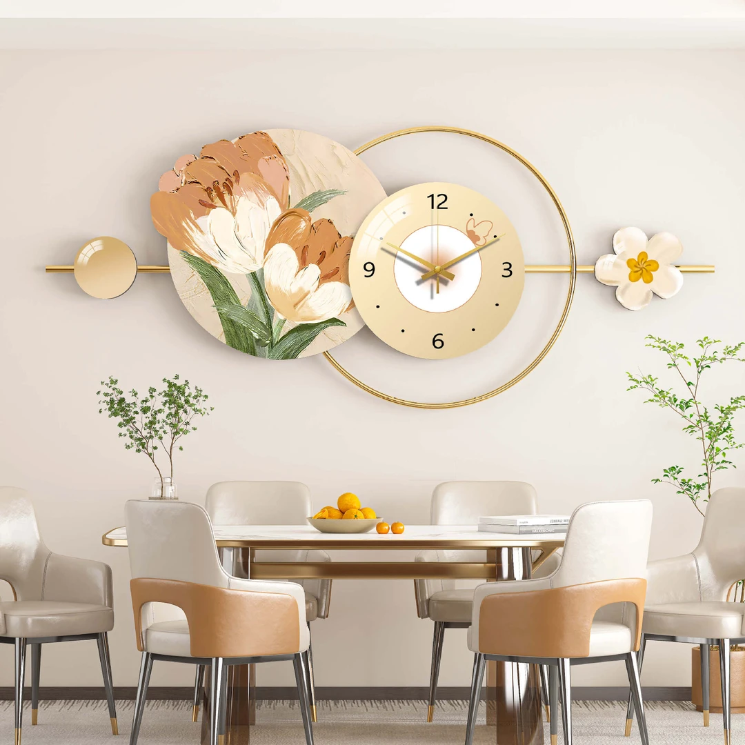 现代清新静音钟表挂钟客厅餐厅现代创意家用装饰电视挂表挂画时钟