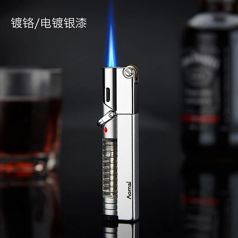 防风直冲打火机充气金属砂轮蓝色火焰