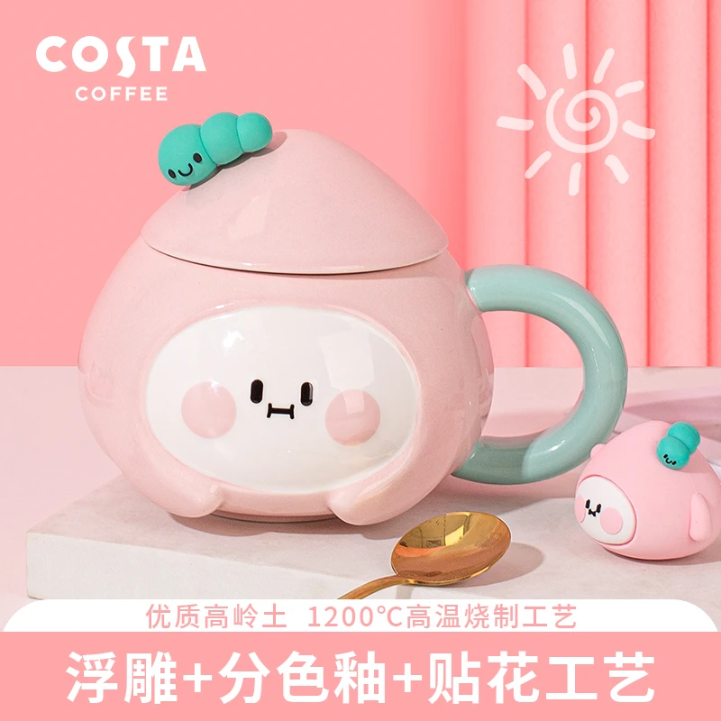 【COSTA官方】夏日桃桃陶瓷杯带盖家用牛奶杯生日礼物少女心水杯