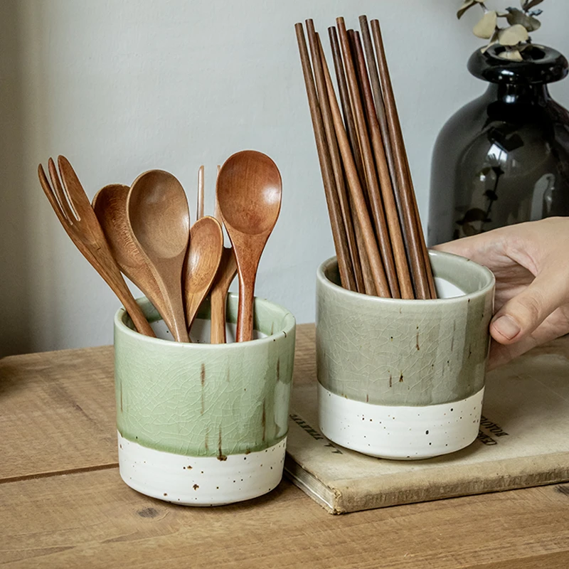 小悠家 少有款！冰裂釉收纳罐陶瓷直身筷子筒桌面复古摆件创意微瑕