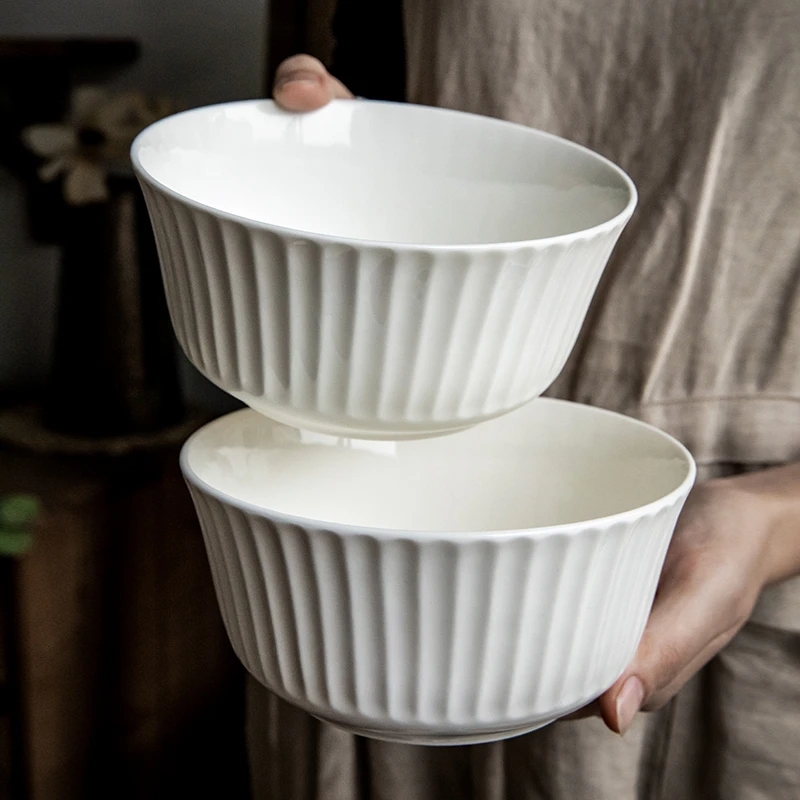 小悠家〖简约个性!诺佰面碗〗6英寸陶瓷碗ins白沙拉碗早餐泡面碗
