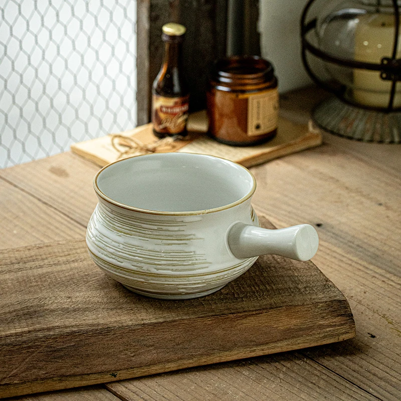 小悠家 旧时光复古带手柄的碗带柄陶瓷碗早餐燕麦酸奶碗甜品碗