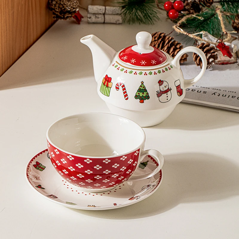 高颜值圣诞咖啡杯碟壶套装叠放陶瓷马克杯下午茶一套送人创意礼物