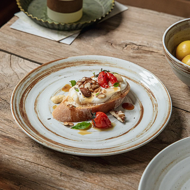 小悠家〖深夜食堂同款〗日式粗陶餐具复古刷纹中餐碗盘子配套微瑕