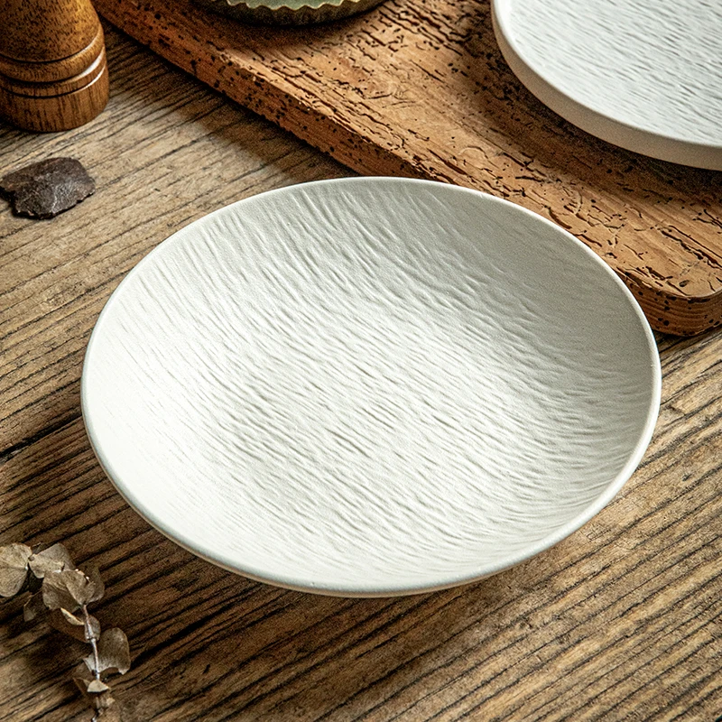 小悠家 岩石纹8英寸陶瓷盘创意牛排盘家用沙拉盘高颜值西餐盘子