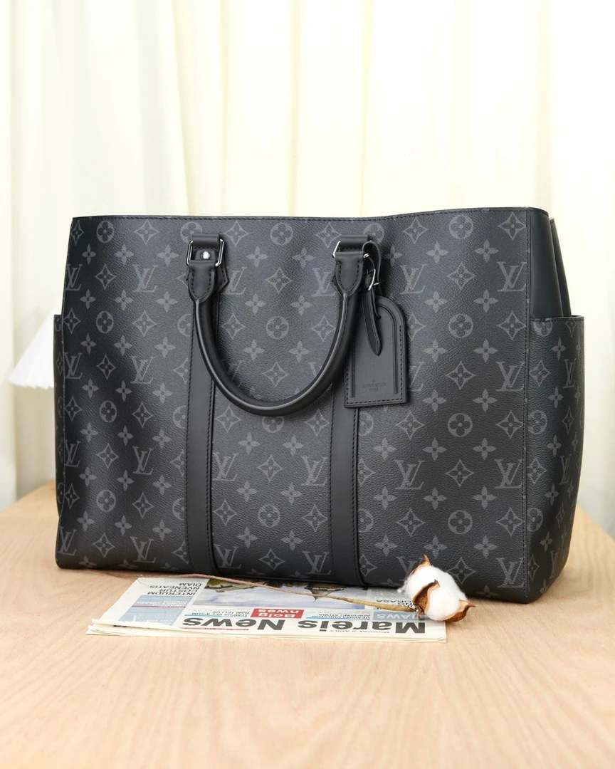 嘉壹/99新(6167)LV Sac Plat 24H黑老花购物袋托特包