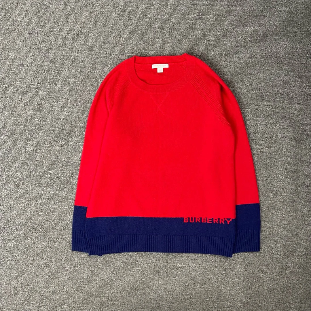 CD BURBERRY 圆领红蓝色羊绒衫/14Y/99新/公价3600/55971