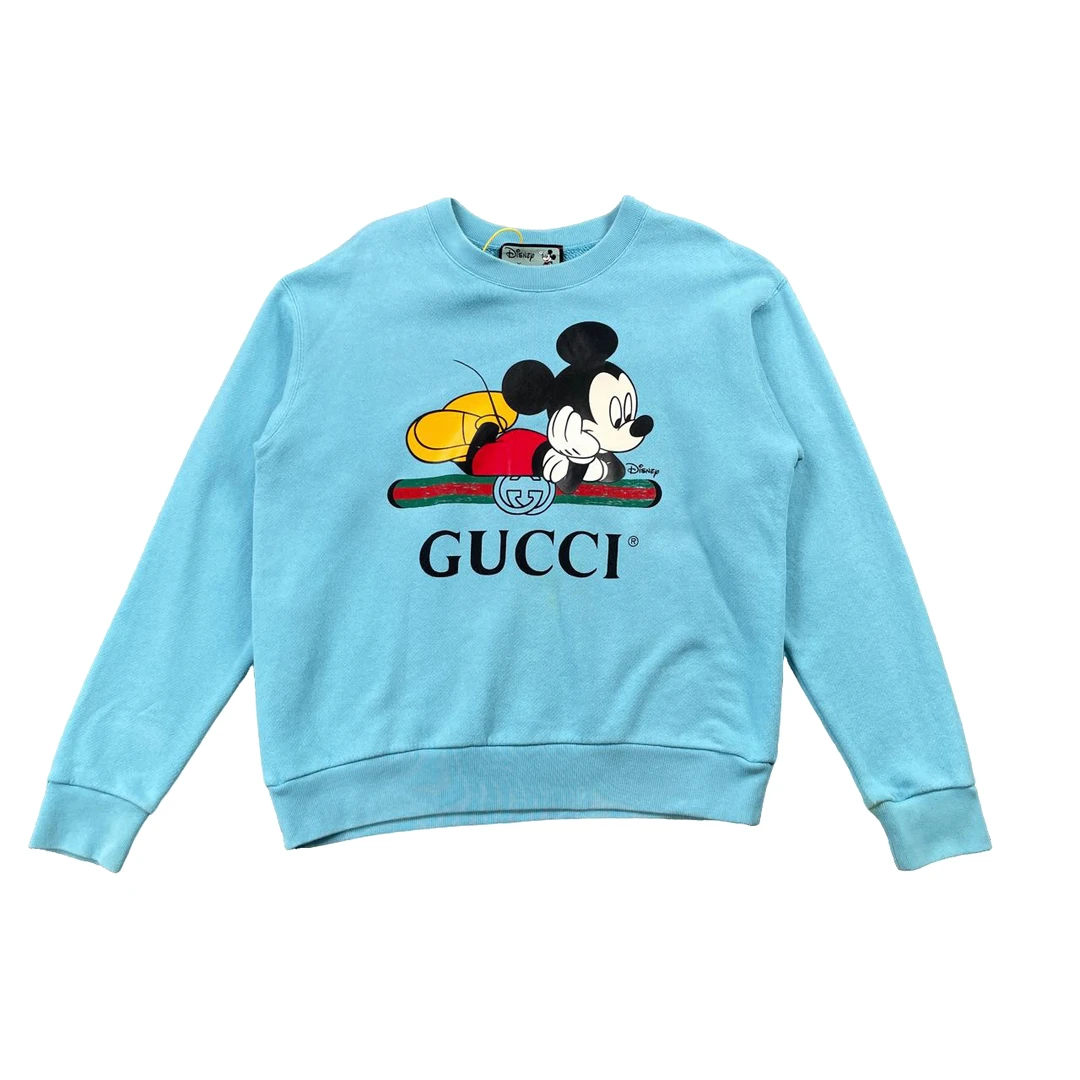 99新 GUCCI/古驰 1476蓝色卡通印花圆领卫衣/XS码/98新/轻微污渍