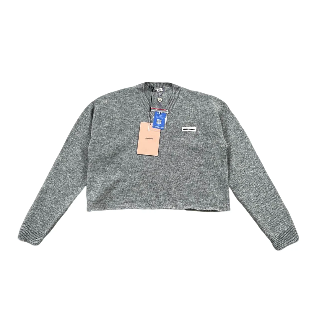 99新 MIU MIU/缪缪 8953/MIU MIU 灰色短款针织毛衣/38码全新带吊