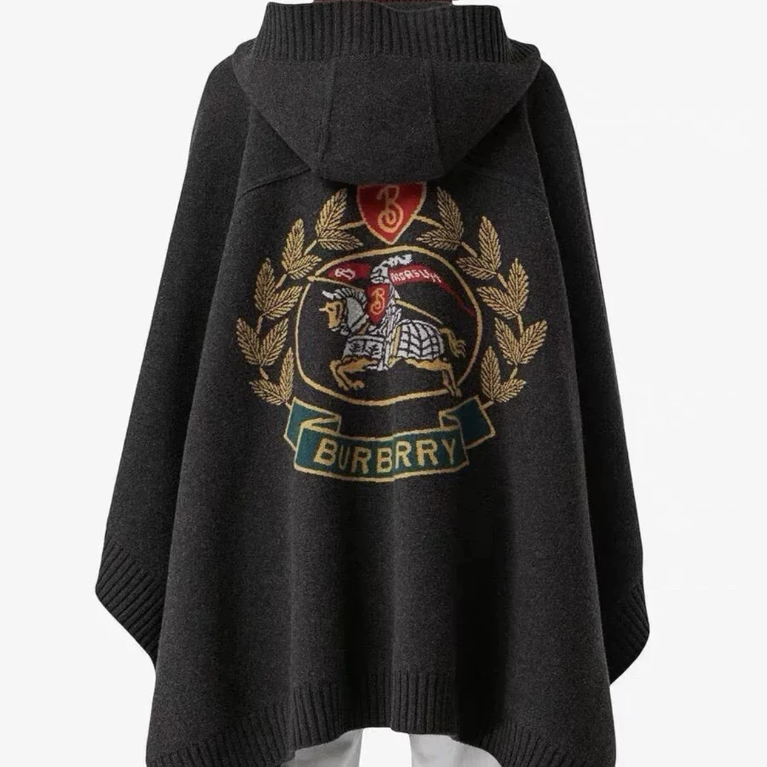 9530/Burberry灰色徽章装饰提花连帽披肩/145*135cm/99新