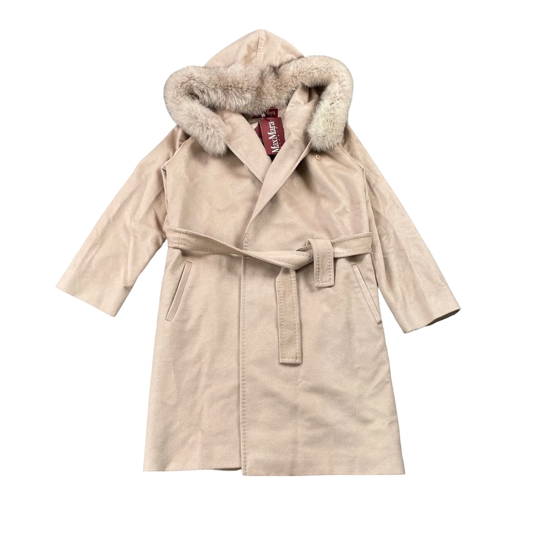 9489/MaxMara studio Mango系列 粉色毛领大衣/34码/全新带吊