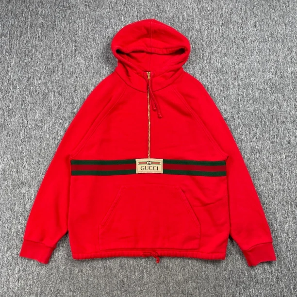 GUCCI红色半拉链Logo标签连帽卫衣/XS码/99新/6406
